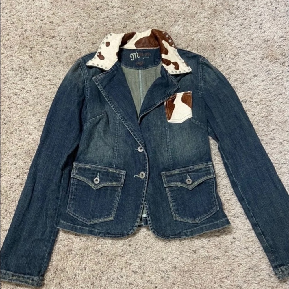 Miss Me Cowhide Rhinestone Jean Jacket Blazer
